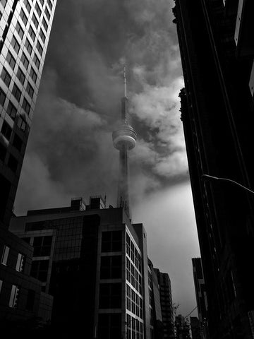 Downtown Toronto Fogfest No 6 Black Ornate Wood Framed Art Print with Double Matting by Carson, Brian