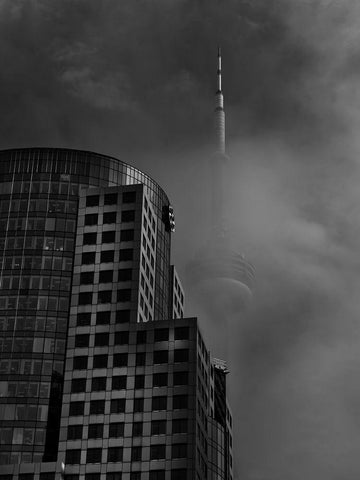 Downtown Toronto Fogfest No 7 White Modern Wood Framed Art Print with Double Matting by Carson, Brian