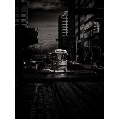 St Clair Street Car Toronto Toned Black Modern Wood Framed Art Print by Carson, Brian