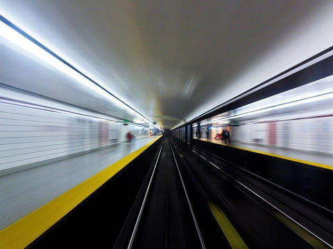 Toronto Subway System Speed No 3 White Modern Wood Framed Art Print with Double Matting by Carson, Brian