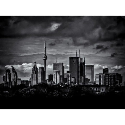 Toronto Skyline from the Pape Bridge No 2 Black Modern Wood Framed Art Print with Double Matting by Carson, Brian