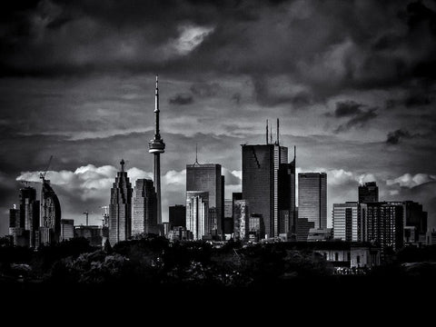 Toronto Skyline from the Pape Bridge No 2 White Modern Wood Framed Art Print with Double Matting by Carson, Brian