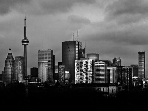 Toronto Skyline from the Pape Bridge No 3 Black Ornate Wood Framed Art Print with Double Matting by Carson, Brian