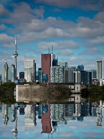 Toronto Skyline Reflection White Modern Wood Framed Art Print with Double Matting by Carson, Brian