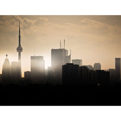 Toronto Skyline Sunset Gold Ornate Wood Framed Art Print with Double Matting by Carson, Brian