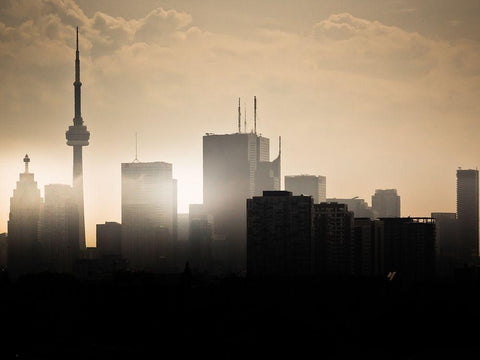 Toronto Skyline Sunset White Modern Wood Framed Art Print with Double Matting by Carson, Brian