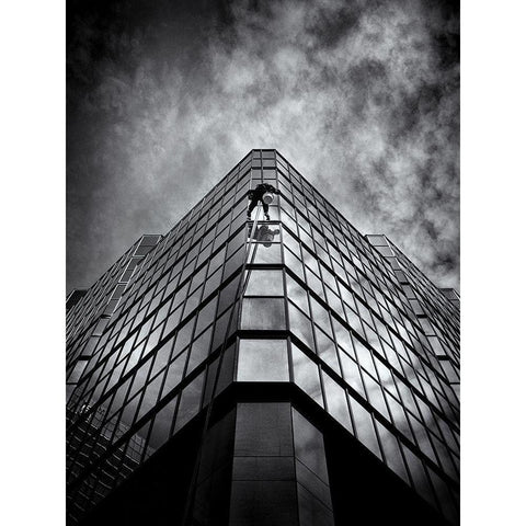 Window Washing No 8 Black Modern Wood Framed Art Print with Double Matting by Carson, Brian