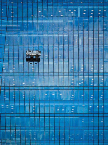 Window Washing No 9 Color White Modern Wood Framed Art Print with Double Matting by Carson, Brian