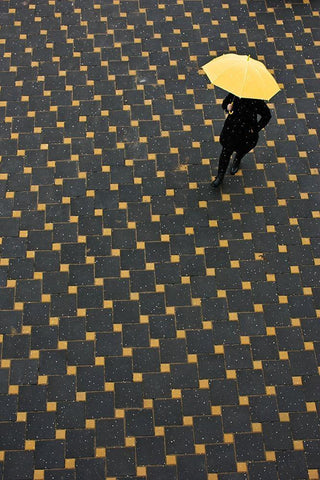 Yellow Umbrella Black Ornate Wood Framed Art Print with Double Matting by Nikolic, Danica