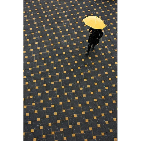 Yellow Umbrella Black Modern Wood Framed Art Print with Double Matting by Nikolic, Danica