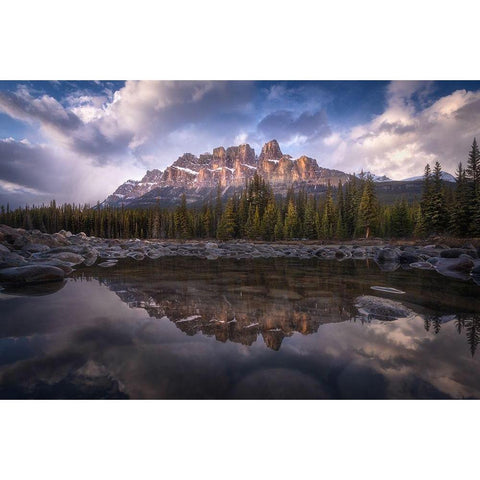 Castle Mountain White Modern Wood Framed Art Print by Turienzo, Carlos. F
