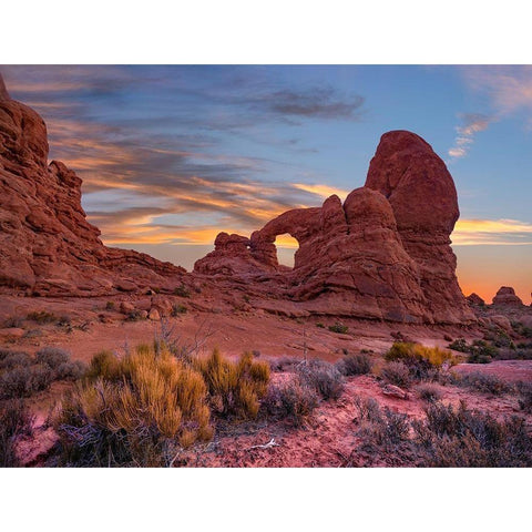 Delicate Arch at Sunset-Arches National Park-Utah-USA White Modern Wood Framed Art Print by Fitzharris, Tim