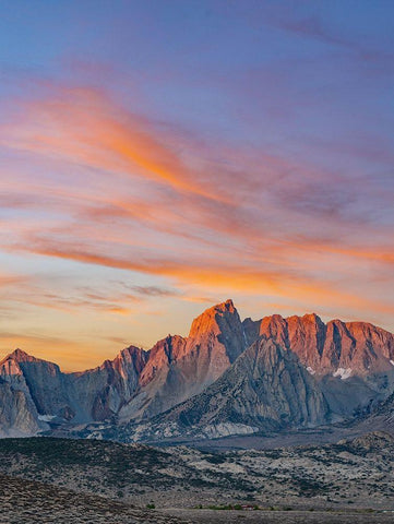 Sunrise on Sierra Nevada from Owens Valley-California White Modern Wood Framed Art Print with Double Matting by Fitzharris, Tim