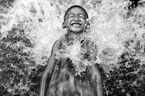 feel the awesome river water White Modern Wood Framed Art Print with Double Matting by Perwiranegara, Bayu