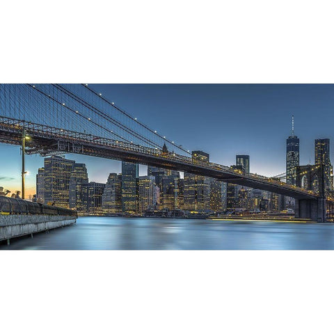 New York  Blue Hour over Manhattan White Modern Wood Framed Art Print by Jurek, Michael