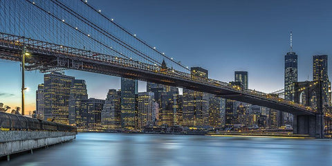 New York  Blue Hour over Manhattan Black Ornate Wood Framed Art Print with Double Matting by Jurek, Michael