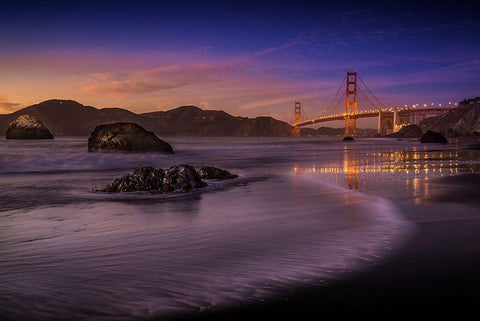 Golden Gate Bridge Fading Daylight Black Ornate Wood Framed Art Print with Double Matting by Leske, Mike