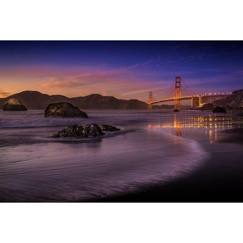 Golden Gate Bridge Fading Daylight Gold Ornate Wood Framed Art Print with Double Matting by Leske, Mike