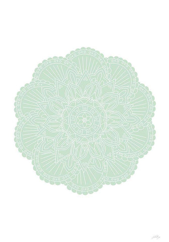 Mandala Green White Modern Wood Framed Art Print with Double Matting by Artographie Studio