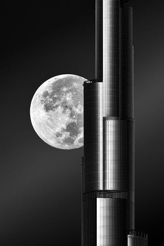 Super moon Burjkhalifa Black Ornate Wood Framed Art Print with Double Matting by Anjum, zohaib