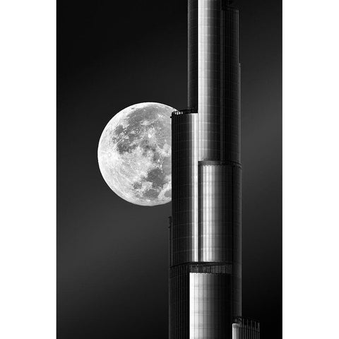 Super moon Burjkhalifa Gold Ornate Wood Framed Art Print with Double Matting by Anjum, zohaib