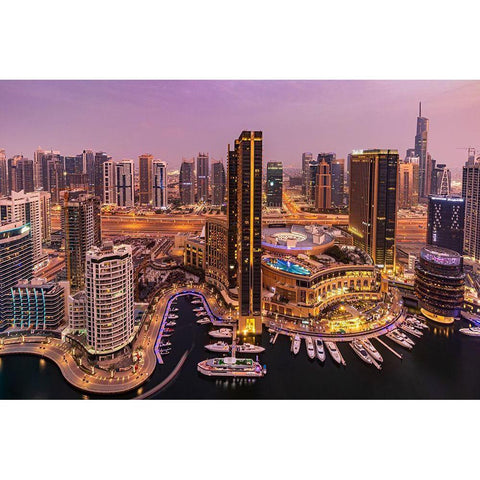 Dubai Marina Skyline Black Modern Wood Framed Art Print with Double Matting by Shamaa, Mohammed