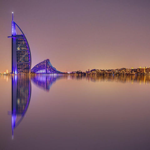 Burj Al Arab Reflections White Modern Wood Framed Art Print by Shamaa, Mohammed