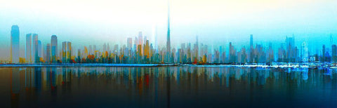 Dubai Skyline Day White Modern Wood Framed Art Print with Double Matting by Chiriaco, Carmine