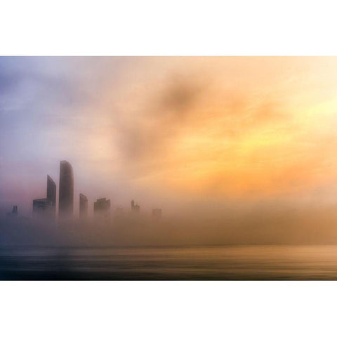 Abu Dhabi Cityscape - Foggy Morning Gold Ornate Wood Framed Art Print with Double Matting by Kazzaz, mohamed