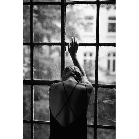 Kyra at the Window Black Modern Wood Framed Art Print by Korbanek, Olaf