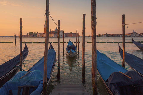 Venetian Boats White Modern Wood Framed Art Print with Double Matting by Romero Salamanca, Juan