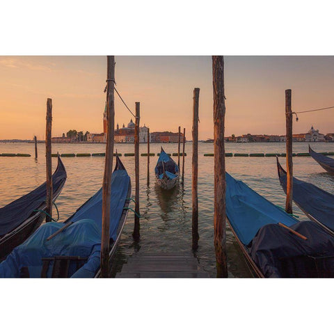 Venetian Boats Gold Ornate Wood Framed Art Print with Double Matting by Romero Salamanca, Juan