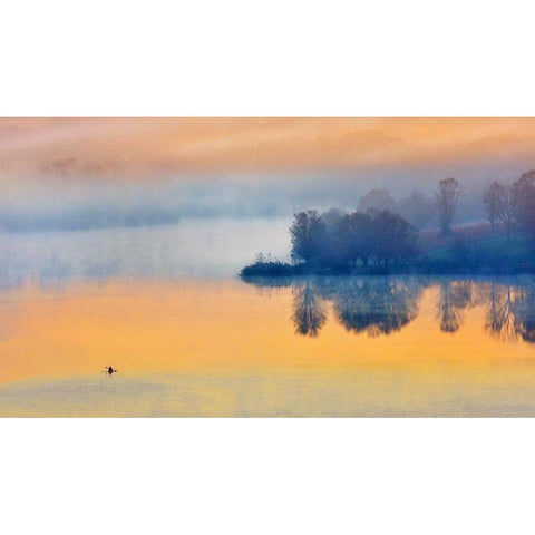 Into the Autumn Morning Black Modern Wood Framed Art Print with Double Matting by Zhang, Eric