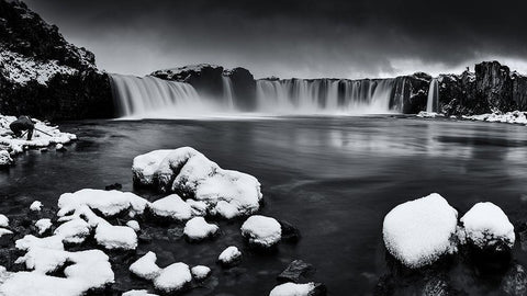 Godafoss Panorama Black Ornate Wood Framed Art Print with Double Matting by Ding, Sunny