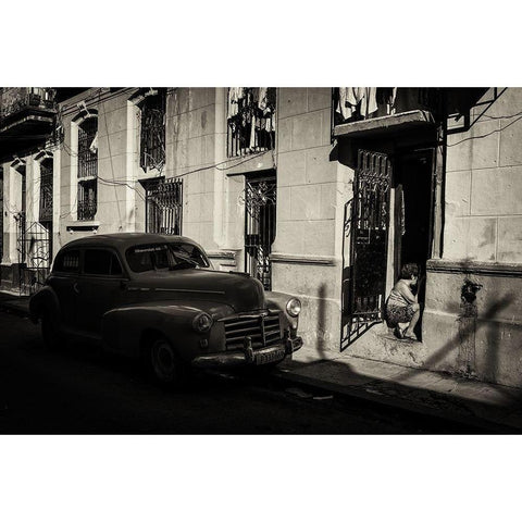 Habana Street I Black Modern Wood Framed Art Print with Double Matting by Morishige, Koji