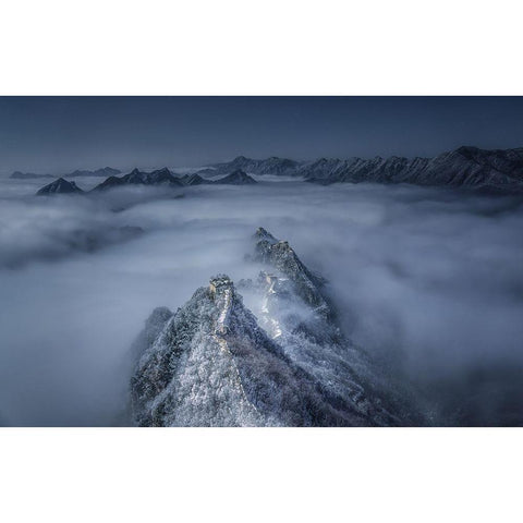 Sea of Clouds on the Jian Kou Great Wall Gold Ornate Wood Framed Art Print with Double Matting by Cui, Yuan