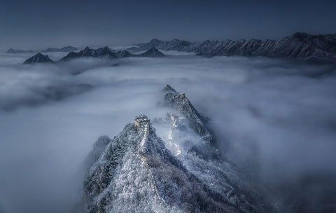 Sea of Clouds on the Jian Kou Great Wall Black Ornate Wood Framed Art Print with Double Matting by Cui, Yuan