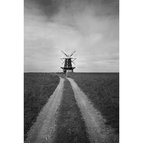 Windmill Black Modern Wood Framed Art Print with Double Matting by Nordin, Kristina