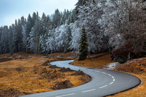 The Road and the Frozen Trees White Modern Wood Framed Art Print with Double Matting by Paralleles, Visions