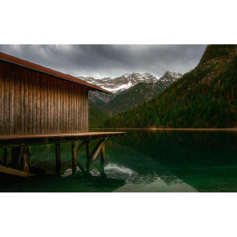 Lake House Black Modern Wood Framed Art Print with Double Matting by Gialopoulos, Anastasios