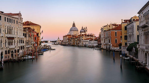 Canal Grande Sunset White Modern Wood Framed Art Print with Double Matting by Marnix