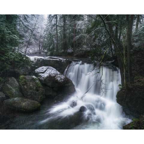 First Snow at the Falls White Modern Wood Framed Art Print by K. Papp, James