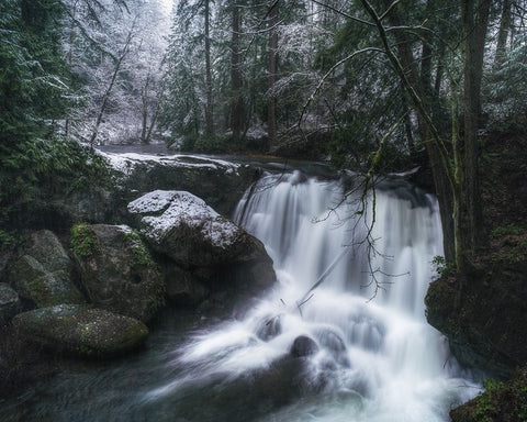 First Snow at the Falls Black Ornate Wood Framed Art Print with Double Matting by K. Papp, James