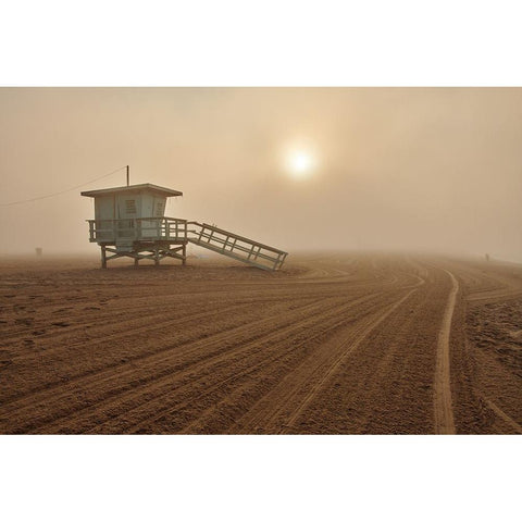 Fog on the beach - Santa Monica White Modern Wood Framed Art Print by Froyda, Martin