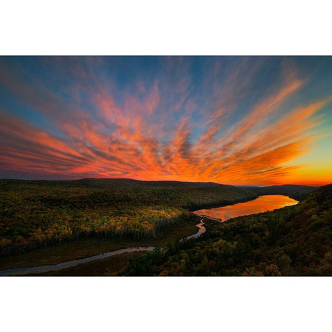 Sunset over Porcupine Mountains Black Modern Wood Framed Art Print with Double Matting by Fan, John