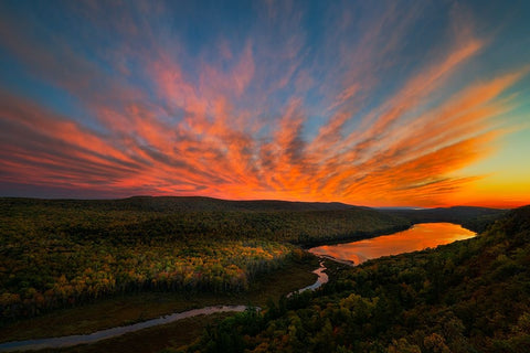 Sunset over Porcupine Mountains Black Ornate Wood Framed Art Print with Double Matting by Fan, John