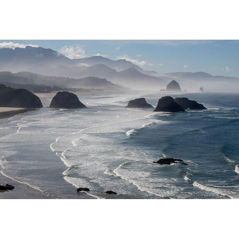 Morning view from Ecola Point White Modern Wood Framed Art Print by Mulder, Robbert