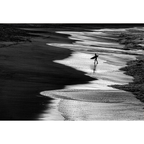 Lonely surfer 2 Black Modern Wood Framed Art Print by Domont, Jois