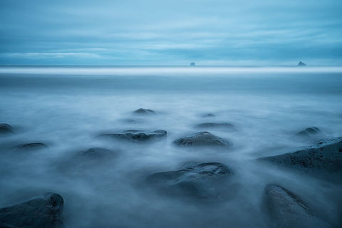 The blue hour at Rialto Beach White Modern Wood Framed Art Print with Double Matting by Jacobs, Lydia