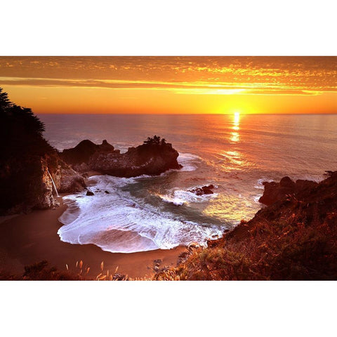 McWAY FALLS AT SUNSET White Modern Wood Framed Art Print by Suradji, Surjanto